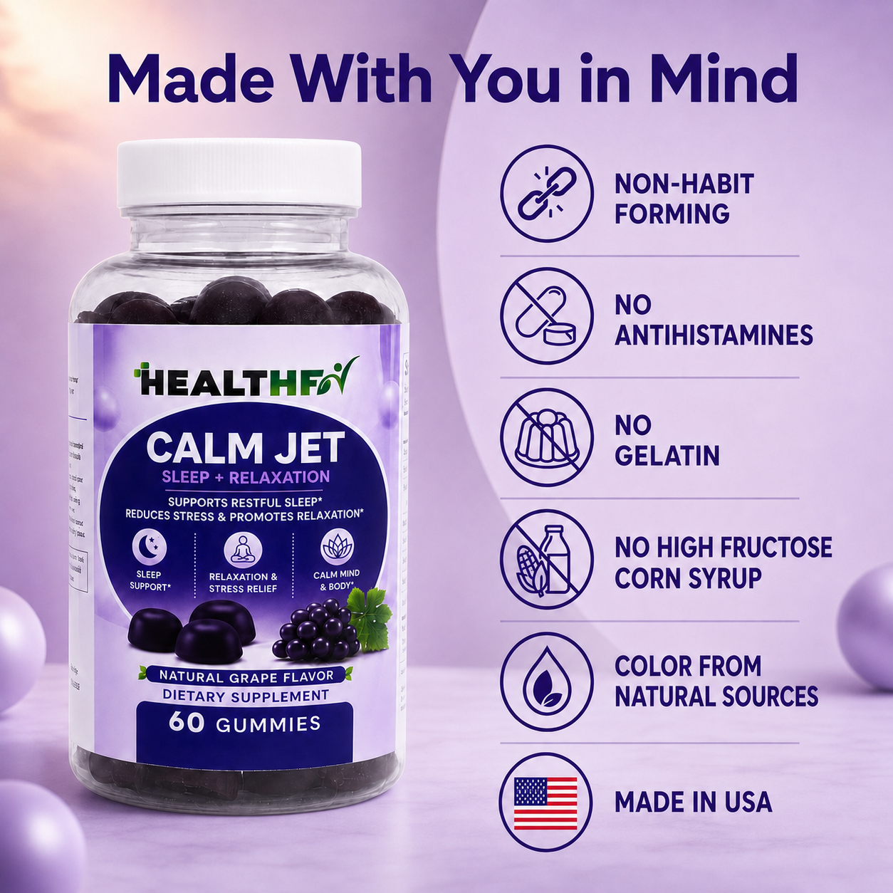Healthfy Calm Jet Sleep + Relaxation Gummies